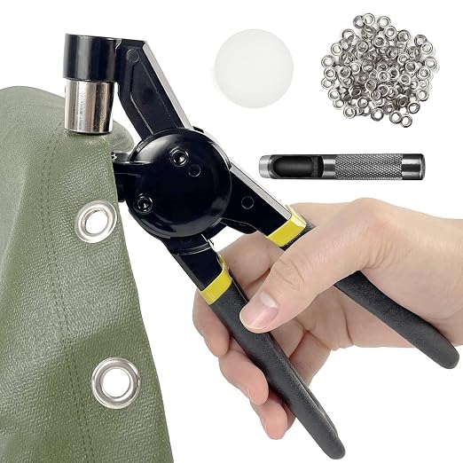 HAPDEN Grommet Tool Kit, 3/8 inch Handheld Eyelet Kit Manual Grommet Press Machine with 500 pcs 10 mm Grommets | Grommet kit for or Tarps, Fabric, Leather, Banners,Eyelet and Grommet for DIY Tarp Ring Repair and Installation