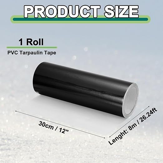 PATIKIL Awning Repair Tape 12" x 26ft Waterproof Canvas Tape High Adhesive Tear Repair Patch Kit for PVC Tarpaulin Tent Awning Fabric RV Sail Boat Cover, Black