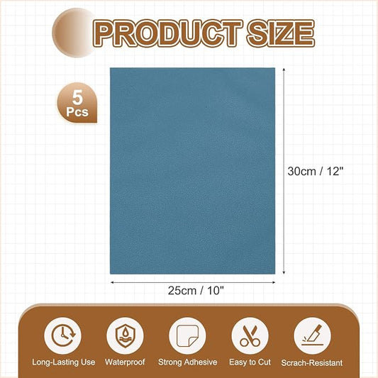 MECCANIXITY 3 Pcs Leather Repair Patch 10"x12" Self-Adhesive Leather Vinyl Repair Tape Kit for Furniture Couches Sofa Chair Car Boat Seats Jackets, Azure Blue