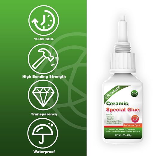 30g Ceramic Glue, Instant Ceramic Super Glue for Porcelain and Pottery Repair, Fast Drying | Heat Resistant | Waterproof Strong Adhesive for Bonding Ceramic, Dishes, Tiles, DIY Crafts