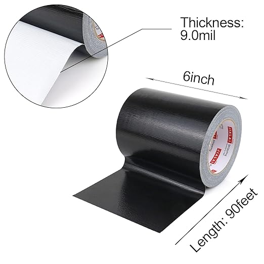Wide Duct Tape, Industrial Grade 30Yards (90 ft) Wide 6'' Tape Duct, 9 Mil Heavy-Duty, Waterproof, Strong, Flexible, No Residue, for Crafts & Home Improvement (Black, 6'' x 90ft)
