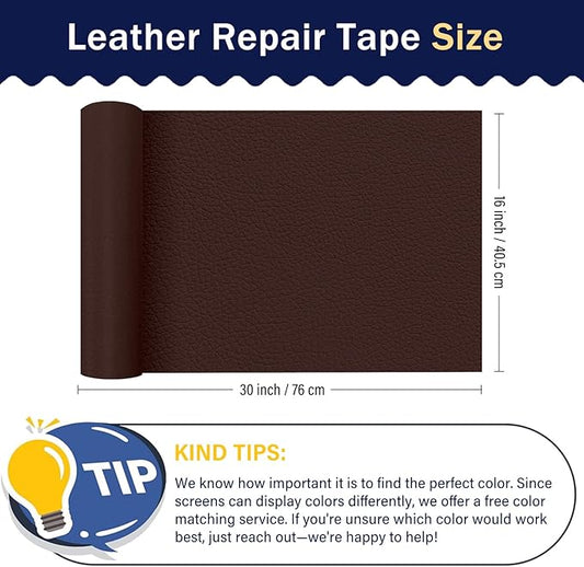 Zenyao Leather Repair Patch Tape - Self Adhesive Leather Repair Kit for Car Seat Furniture, Heavy Duty Vinyl Repair Patch for Couch Sofa, Waterproof Fix for Tears, 16x30 Inch Roll, Brown Burgundy