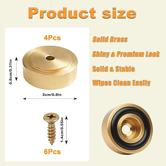 Solid Brass Cutting Board Feet, 4 Pcs with Non-Slip Pads & Screws – for Secure Grip and Surface Protection on Butcher Block, Kitchen Island, Table, Cabinet (0.8X0.31 in)