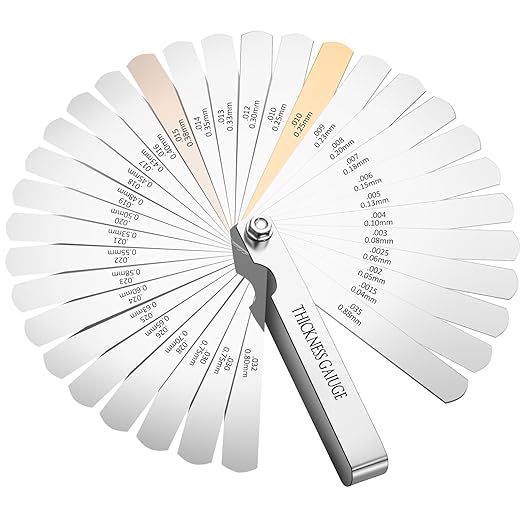 Feeler Gauge Set Stainless Steel Thickness Gauge 32 Blades 0.04-0.88 mm (0.0015-0.035 Inch) Dual Marked Metric and Imperial Measuring Tools for Measuring Gap Widths and Thicknesses