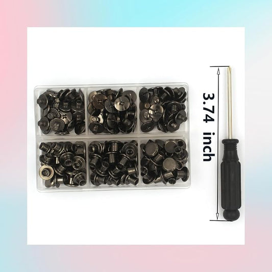 70 Set Gun Color Chicago Leather Rivets Set Screw Rivets M5 Chicago Binding Screws Trim and Repair Leather Craft Belt, Bag, Shoe, Purse Binding (3 Sizes M5*4,5,6)