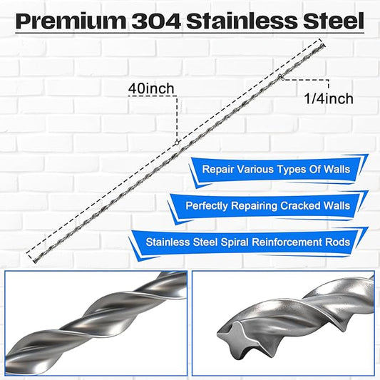Wall Repair Helical Stitching Tie, 10 Pack, 304 Stainless Steel, Suitable for Repairing Cracks in Bricks, Blocks and Stone Masonry
