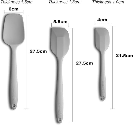Silicone Spatula 3‑Piece Set Heat Resistant 600°F Non‑Stick Rubber Spatulas with Stainless Steel Core ALLWIN HOUSEWARE Large Spatula, Spoonula & Mini Spatula for Cooking & Baking, Light Grey