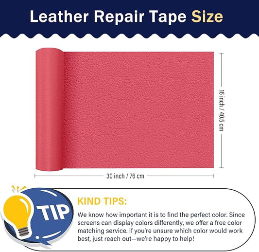 Zenyao Leather Repair Patch Tape - Self Adhesive Leather Repair Kit for Car Seat Furniture, Heavy Duty Vinyl Repair Patch for Couch Sofa, Waterproof Fix for Tears, 16x30 Inch Roll, Hot Pink