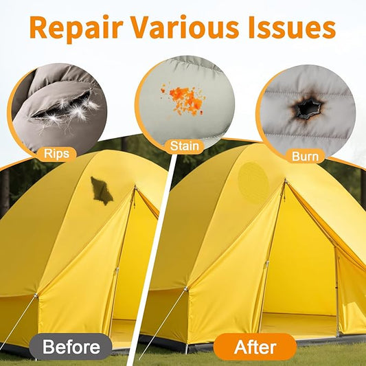 Waterproof Self-Adhesive Fabric Repair Tape - Tent Repair Kit,51pcs Nylon Fabric Patches for Tent, Jacket, Clothes, Puffer Down Jacket,Sleeping Bag, Outdoor Gear Tenacious Repairs Tape, Yellow