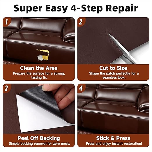 Dark Brown Leather Tape,15.7 x 59in self-Adhesive Leather Repair Patch, for car seat Repair, Vinyl Repair kit, Suitable for Sofas, Furniture, Seats,Strong Adhesive Leather Repair Tape
