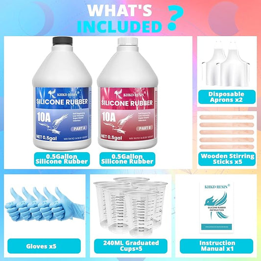 KHKD RESIN Silicone Mold Making Kit, 10A Liquid Silicone Rubber 1 Gallon, Translucent Clear Mold Making Silicone Mixing Ratio 1:1 – Bubble-Free, Easy Demold for Resin Molds, 3D Molds, 4H Fast Cure