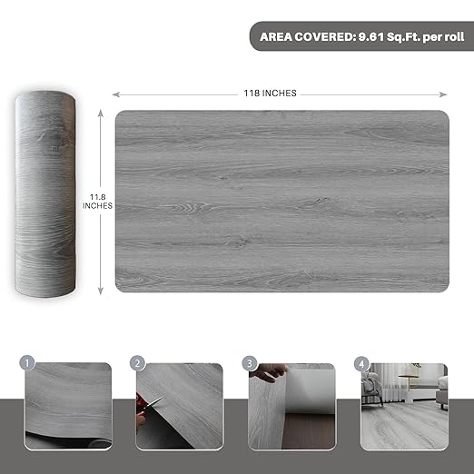 Wood Grain Peel and Stick Floor Tiles – 11.8” Width, Full Roll Length of 118" – Versatile Design for Any Space, Ashline Rustic Self Adhesive Vinyl Flooring, Waterproof and Non-Slip Features