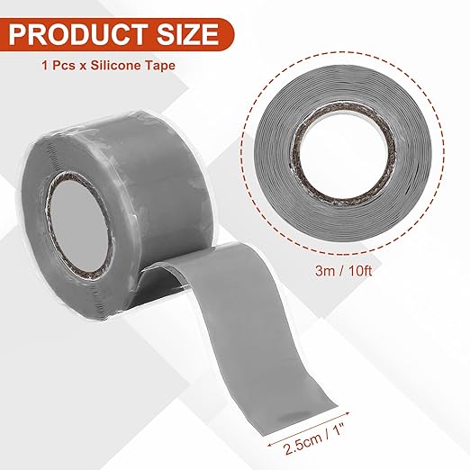 uxcell Self Fusing Silicone Tape, 1" x 10ft Waterproof Water Leak Sealing Tape for Plumbing Pipe Hose Repair Handles, Grey