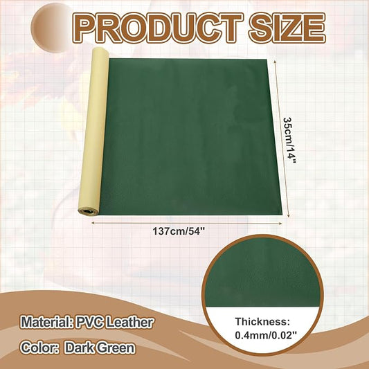 MECCANIXITY Leather Repair Patch 14"x54" Self-Adhesive Leather Vinyl Repair Tape Kit for Furniture Couches Sofa Chair Car Boat Seats Jackets, Dark Green