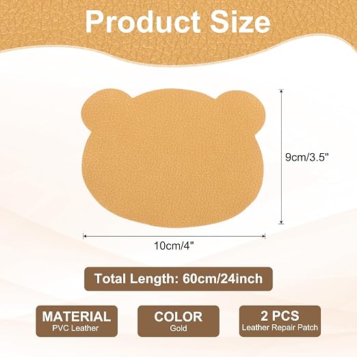 PATIKIL Leather Repair Patch, 2 Pcs 4 x 3.5 Inch Self-Adhesive Vinyl Patch Furniture Tape Repair Kit for Sofas Couches Stools Chairs Cabinets Bags, Gold