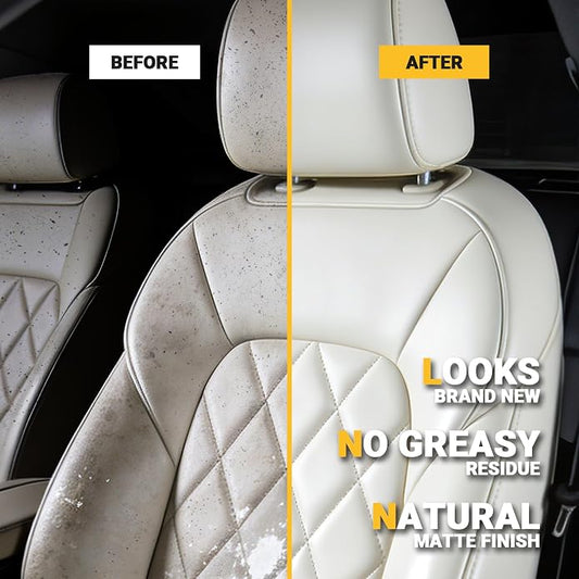 Car Leather Cleaner and Conditioner Kit, Leather Care Cleaning Kit with Horse Hair Cleaning Brush - Safe for Car Interiors, Furniture, Boots, Bags & Apparel - Deep Cleaning, Non-Greasy Restorer
