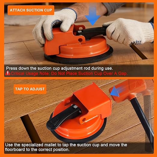 2026 New Heavy Duty Floor Gap Fixer Tool with Enhanced Vacuum Suction Cup for Laminate, Vinyl, Wood & Tile Flooring Repair - Reusable Sticky Pads, Professional Gap Fixing Kit (Orange)