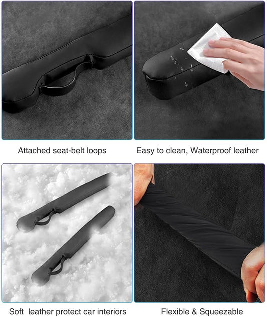 Leather Car Seat Gap Filler Universal for Car Truck SUV to Block The Gap Between Seat and Console Stop Things from Dropping 2 Sets Black