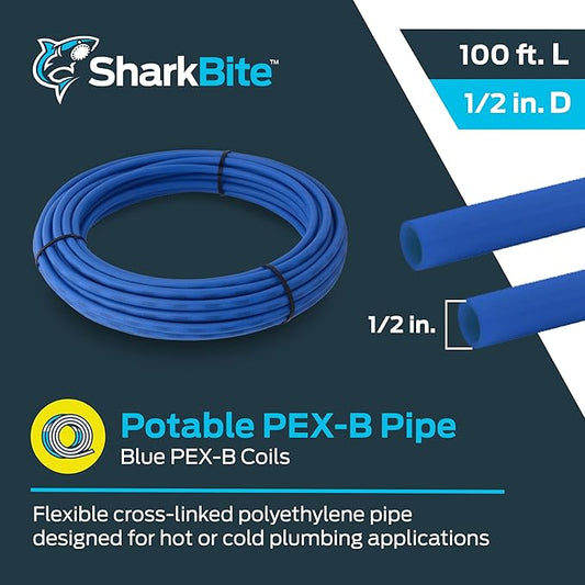 SharkBite 1/2 Inch x 100 Feet Blue PEX-B, Made in the USA, Flexible Water Pipe Tubing for Plumbing, U860B100