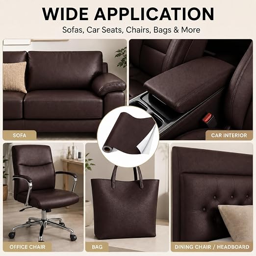 Self Adhesive Leather Repair Patch 24x54 Inch Sofa Car Seat Strong Adhesive | YAWQIRV Strong Self Adhesive Patch, Leather Repair Kit and Vinyl Repair Kit, Waterproof Scratch Fix, Durable, Dark Brown