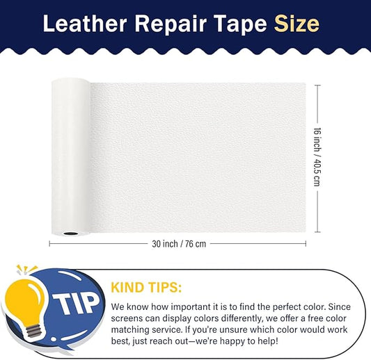 Zenyao Leather Repair Patch Tape - Self Adhesive Leather Repair Kit for Car Seat Furniture, Heavy Duty Vinyl Repair Patch for Couch Sofa, Waterproof for Rips Scratches Tears, 12x30 Inch Roll, White
