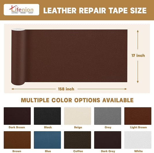 Leather Repair Patch, 17X158 Inch Self Adhesive Leather Repair Tape, Large Vinyl Patch Kit for Couches, Sofa, Furniture, Car Seats, Chairs, Cabinets, Handbags(Light Brown, 17X158 Inch)