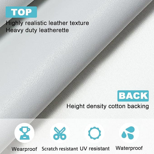 White Faux Leather Fabric 19"x54" - Smooth Waterproof Vinyl Leather for Furniture Upholstery, Home Decor Restoration, Handbag Making and DIY Sewing Projects