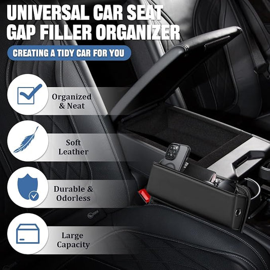 2 PCS Car Seat Gap Filler Organizer, Premium Leather Car Seat Gap Organizer Holder Women & Men with Card Slots, Cars Essentials for SUV, Truck, Phones, Cards, Keys (Black)