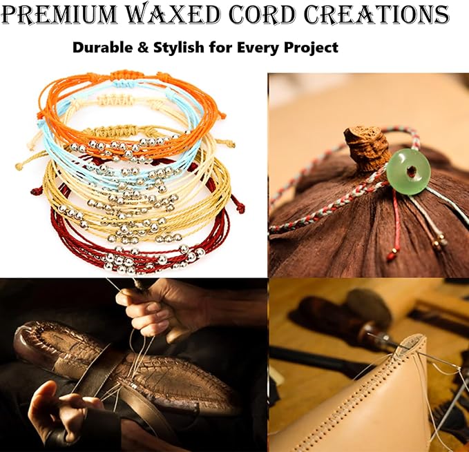 Leather Sewing Waxed, Dark Khaki Waxed Thread for Beginners Leather Craft DIY Supplies, Shoe Repairing, Jewelry Making (32.8Yards)