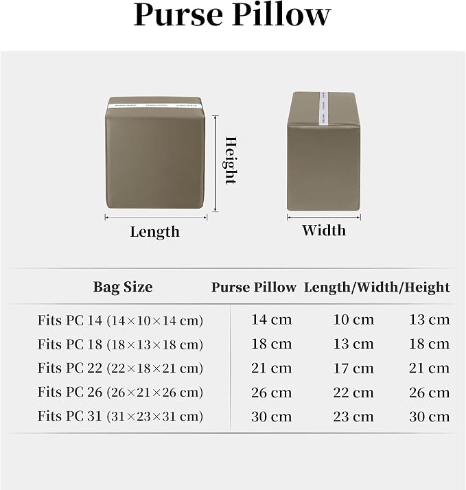 Purse Pillow Insert to Keep Shape - Lightweight Memory Foam Insert with Satin Cover for Home Storage & Travel, Multicolor Options, Fits for Picotin 18(Etoupe Grey, PC18)