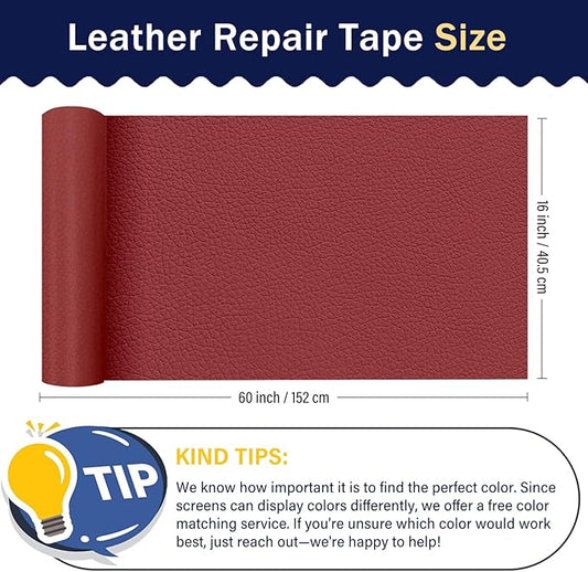 Zenyao Leather Repair Patch Tape - Self Adhesive Leather Repair Kit for Car Seat Furniture, Heavy Duty Vinyl Repair Patch for Couch Sofa, Waterproof for Rips Scratches Tears, 16x60 Inch Roll, Red