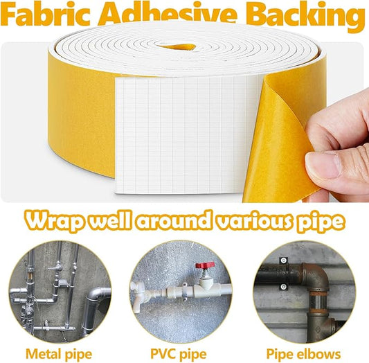 DEMEDO Pipe Insulation Tape, Pipe Wrap Insulation Foam Tape Self Adhesive, Outdoor Water Pipe Insulation Roll for HVAC, AC Line Insulation, 6 inch x 16.5 FT Heat Tape for Water Pipe, White