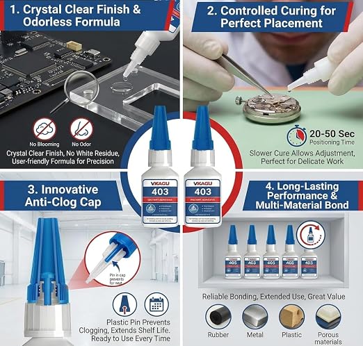 403 Super Glue Instant Adhesive Clear 20g for Porous Materials Metal Plastic and Rubber 2 Pack
