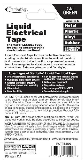 STAR BRITE Liquid Electrical Tape - Superior Adhesion and Flexible Protection for Frayed Cables, Terminals, and Electric Splices