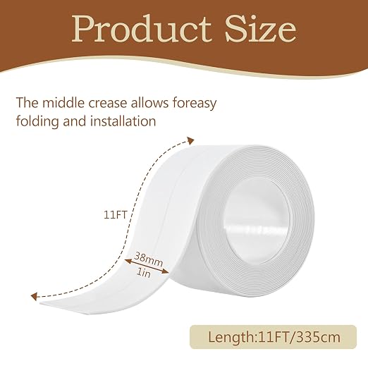 Waterproof Caulk Tape Sealing Self Adhesive for Bathroom,1.5" x10.8ft White | Caulk Strip for Tub Bathtubs Shower Toilets Sink Kitchen Countertop Wall, Stick Easy Install & Renters-Friendly