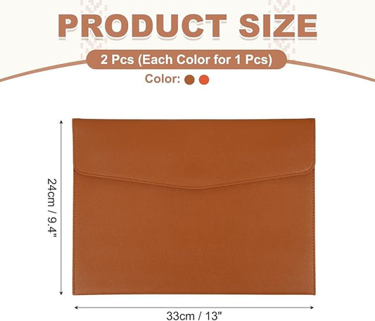 PATIKIL 2Pcs PU Leather A4 File Folder, Document Holder Envelope Waterproof Napa Texture Filing Organizer Portfolio Folder Case with Magnetic Snap Closure for Home Office, Brown, Orange