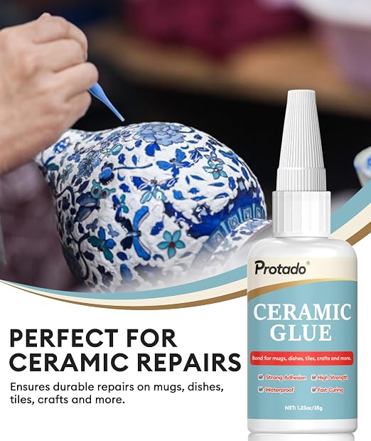 Ceramic Glue, 35g Heavy Duty Super Strong Clear Glue, Waterproof Heat Resistant Adhesive for Ceramic Bonding, Repair, Porcelain, Tile, Pottery, Mugs, Dishes, DlY Kits