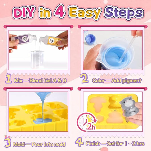 Crelloci Animal Taba Squishy Kit, 1:1 AB Liquid Silicone DIY Squishy Making Kit with 6 Animal Molds, Make Your Own Slow Rising Stress Relief Toys, Craft Kits for Kids & Adults