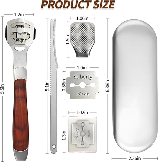 Callus Shaver with Wooden Handle,Pedicure Foot File Kit,Foot File Callus Remover,High-Quality Scraper for Removing Calluses, Cracked Heels, and Dead Skin