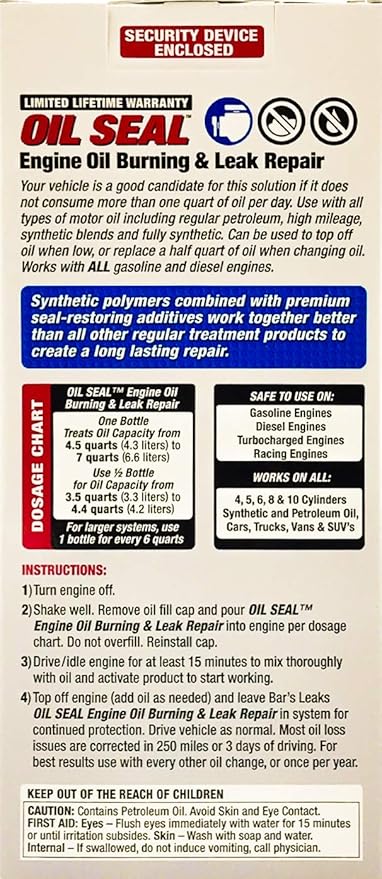 Bar's Leaks OS-1 Oil Seal Engine Oil Burning and Leak Repair, 16.9 oz.