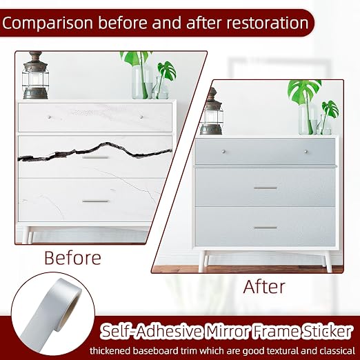 Self-Adhesive Mirror Frame Sticker, 2 Inch X 39 Ft Metal Mirror Trim Peel and Stick Border Tape, Brown Waterproof Wall Border for Home Kitchen, Bathroom, Fireplace, Furniture