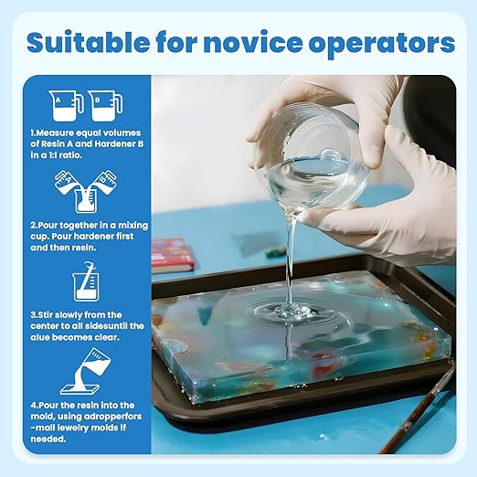 Epoxy Resin Kit, Crystal Clear 1:1 Self-Leveling Resin System with High Gloss Finish for Jewelry Making, Casting, Coating & DIY Craft Projects (16 OZ)