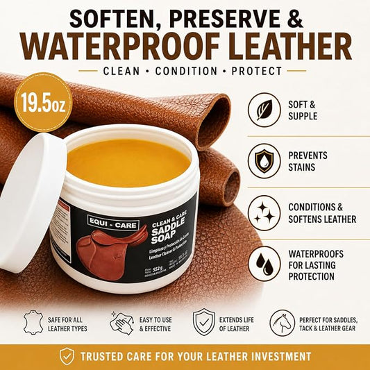 EQUI - CARE: Clean & Care Saddle Soap, Glycerin-Based soap with Added Moisturizers Designed to Clean and Condition Leather. Keep Your Leather tack and Equipment in top Condition.