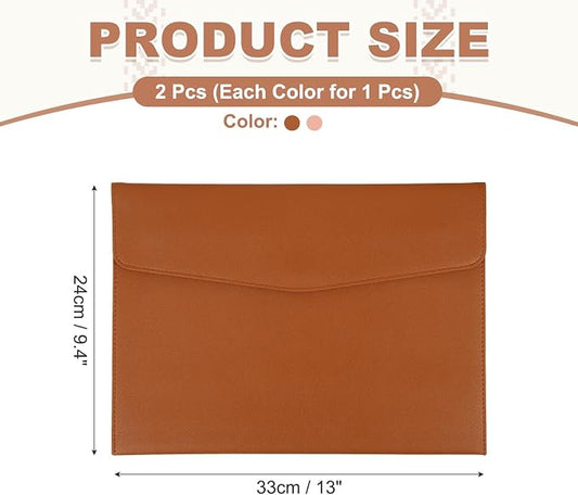 PATIKIL 2Pcs PU Leather A4 File Folder, Document Holder Envelope Waterproof Napa Texture Filing Organizer Portfolio Folder Case with Magnetic Snap Closure for Home Office, Brown, Pink