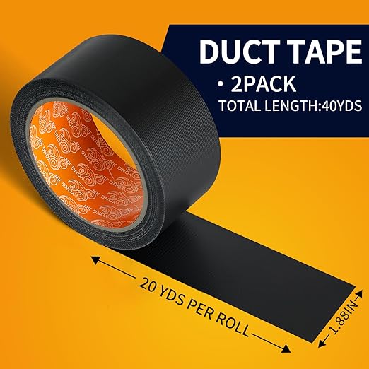 YONGJIN Black Duct Tape Waterproof - 2 Pack Tear by Hand, No Residue, Multi-Purpose Duct Tape Bulk for Indoor Outdoor Repairs, DIY, Packaging, and Crafts, 2 Inch x 40 Yards Total