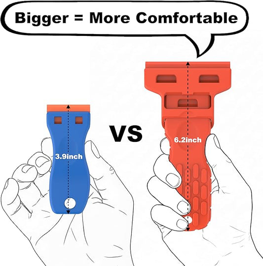 Dual-Width Plastic Razor Blade Scraper Tool Non Scratch - 2-Pack With 100 Blades, Single Or Double Wide Head, Removes Stickers, Labels, Decals, Adhesive & Paint On Glass, Cooktops, Car Windows & Tiles