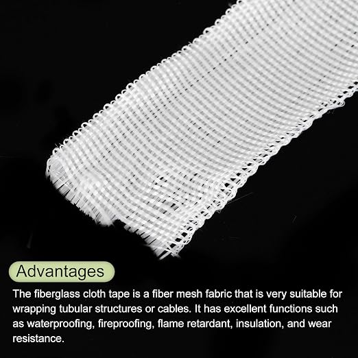 MECCANIXITY Fiberglass Cloth Tape Fiberglass Mesh Glass Fiber Mesh Woven Fiberglass Fabrics Insulation Tape 30m(33 Yard) x25mmx0.17mm for Reinforcement Repair
