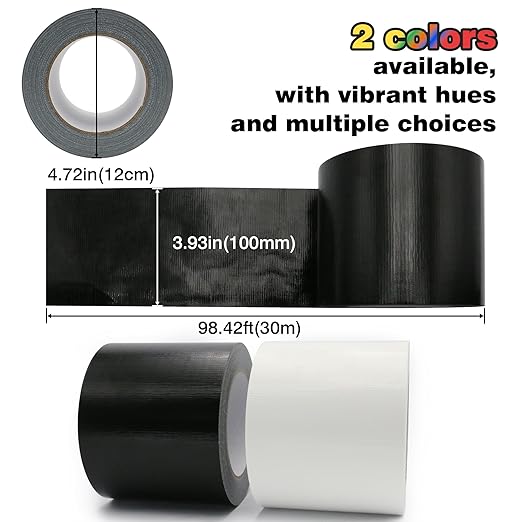 Heavy Duty Duct Tape 4 Inch X 33 Yards, 8.5 Mil Thickness, Multi Purpose Black Duct Tape, No Residue, Waterproof and Tear by Hand - for Repairs, Industrial, Professional Use
