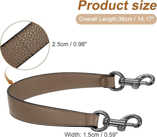 uxcell 14.17 Inch PU Leather Short Bag Strap with Clasp, Purse Handles Handbags Replacement Straps for Clutch Bag Underarm Bags, Dark Khaki, Grey Buckle