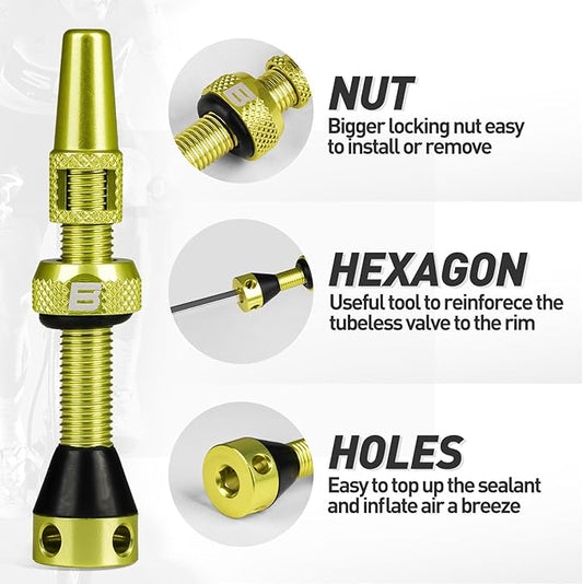 BWSHLF Tubeless Presta Valve Stem 40/44/55/60/65/80/100 mm, Super Light Alloy Presta Valve Stem Kit with Valve Core Remover Tool and Valve Stem Caps - Multiple Color and Size Options(Pair)
